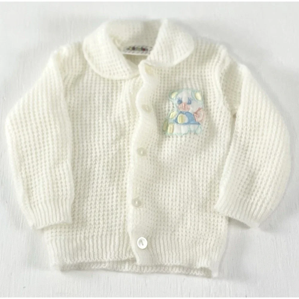 Vintage knit retro 90s childwise Button cardigan‎ sweater 0-6months Teddy Bear